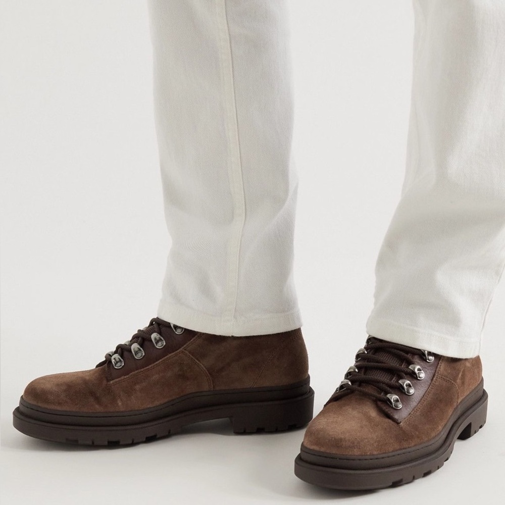 Brunello Cucinelli - Leather-Trimmed Suede Boots - Brown - EU 45